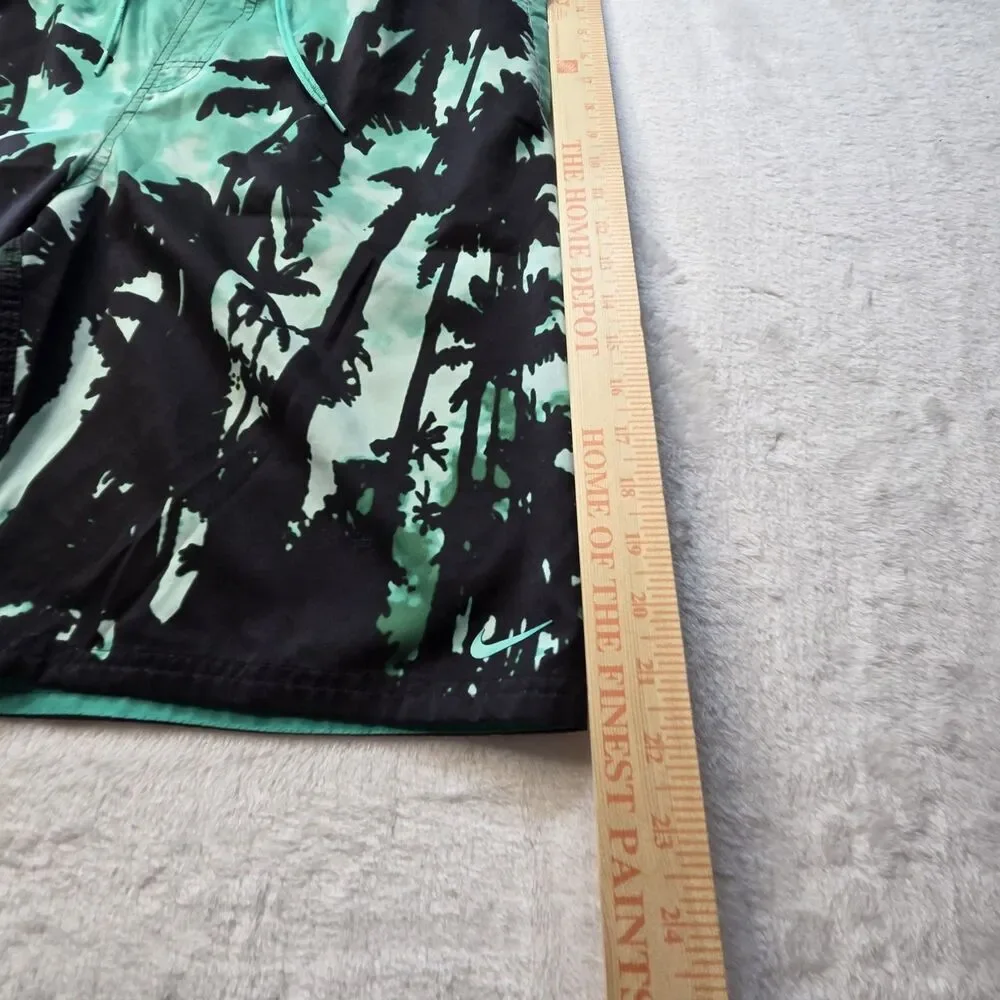 Nike Swim Trunks Board Shorts Men's Large Black Teal Palm Tree Graphic Tropical